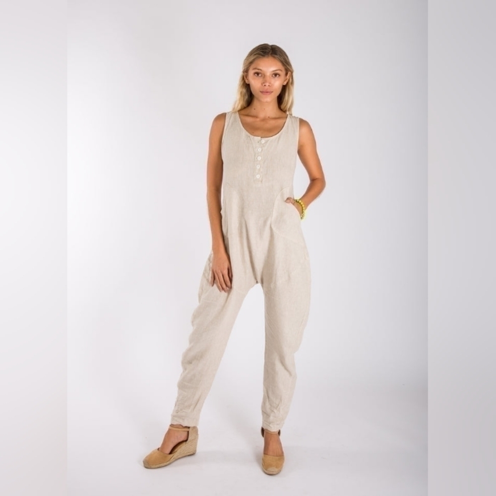 Claudio Milano linen drop crotch jumpsuit sz S